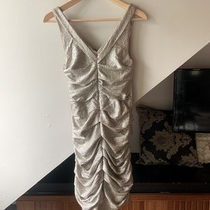 Beautiful fitted silver dress for the holidays